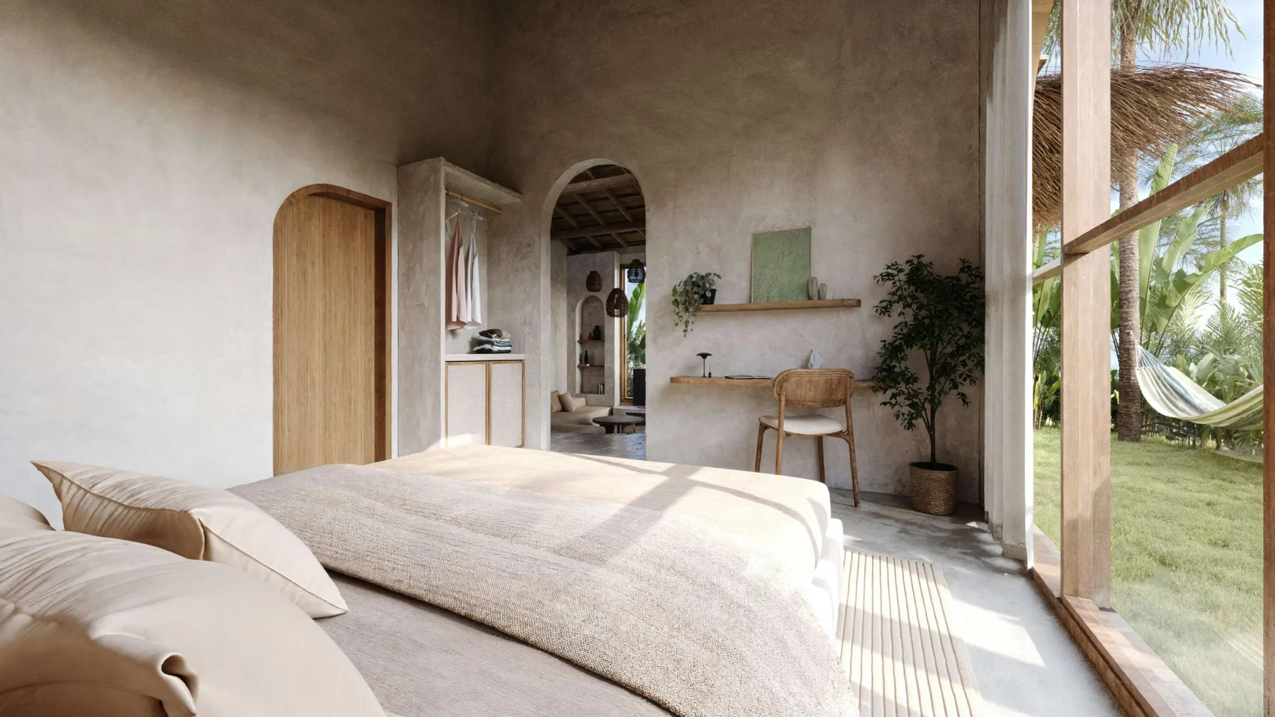 Dormitorio con escritorio en Bumbang