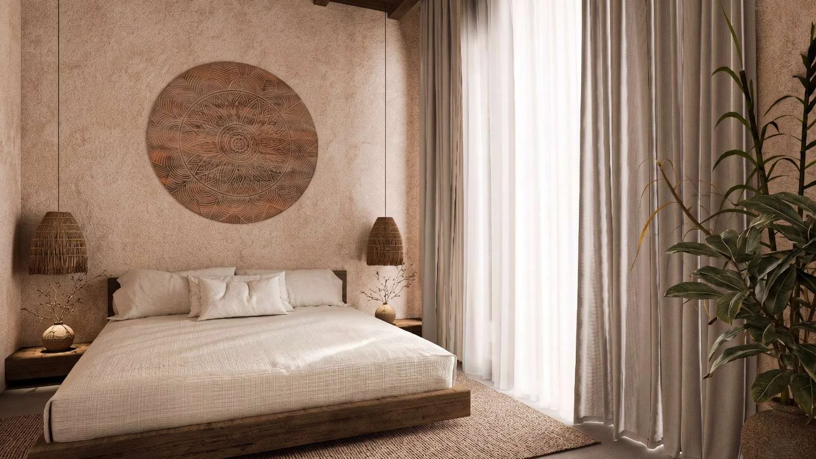 Dormitorio con luz natural en Salina Villas